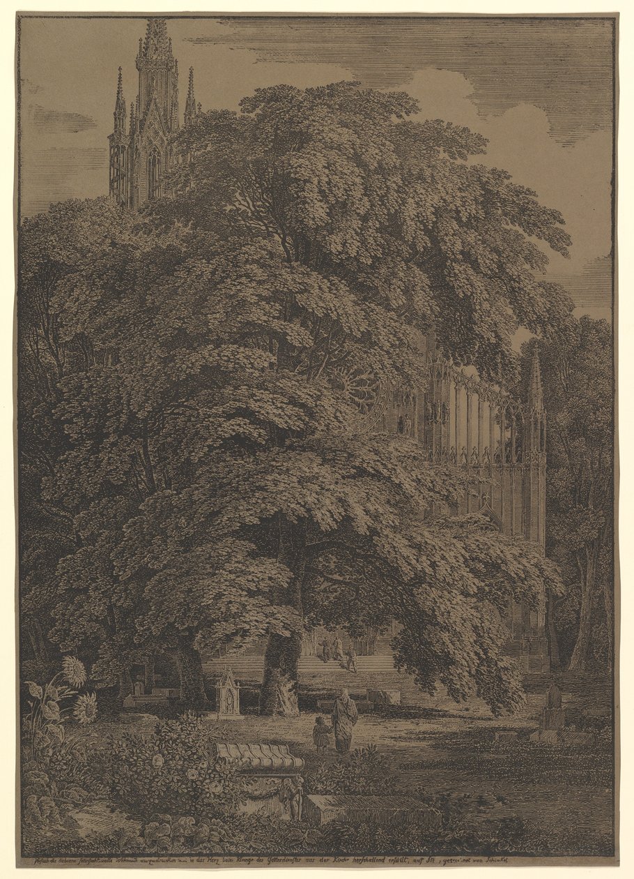 Gothic Church Hidden by a Tree by Karl Friedrich Schinkel
