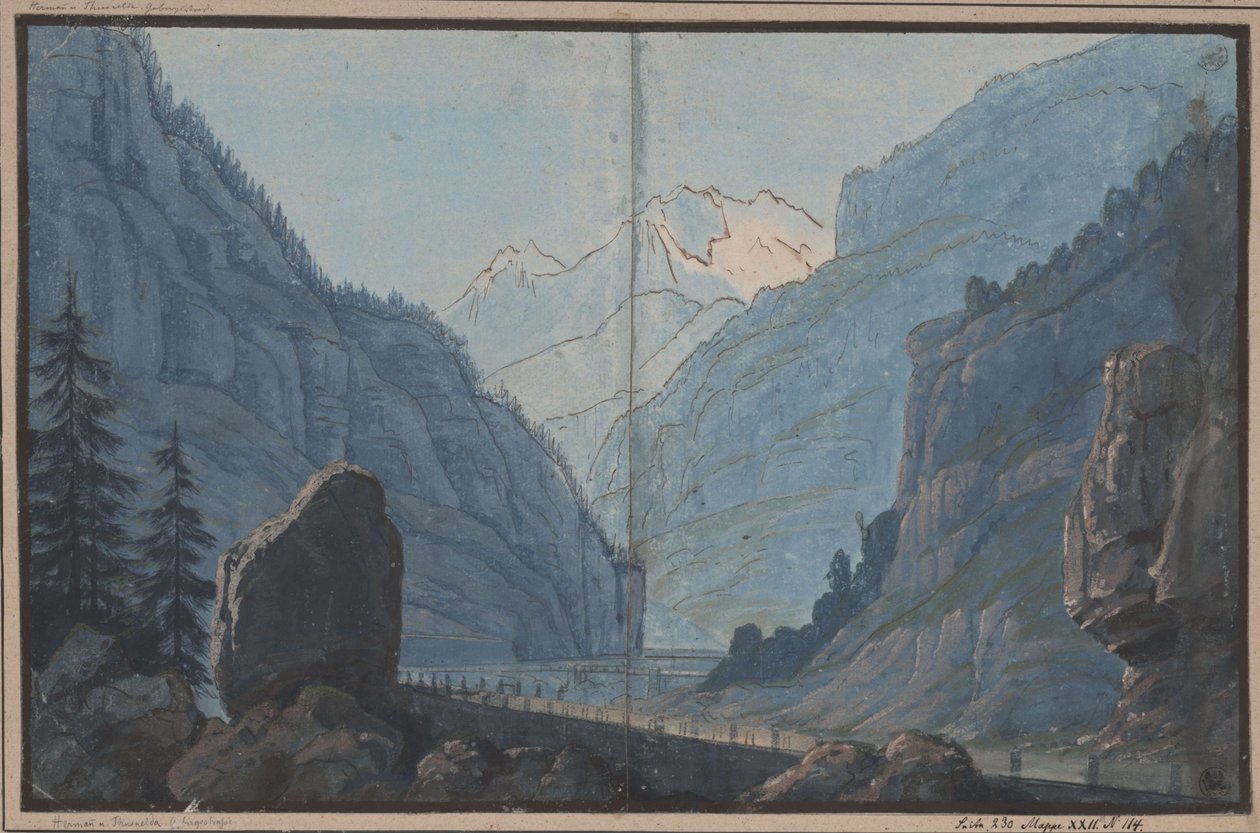 Hermann and Thusnelda. Play by August von Kotzebue. Design for the 5th Decoration. Mountain Road by Karl Friedrich Schinkel