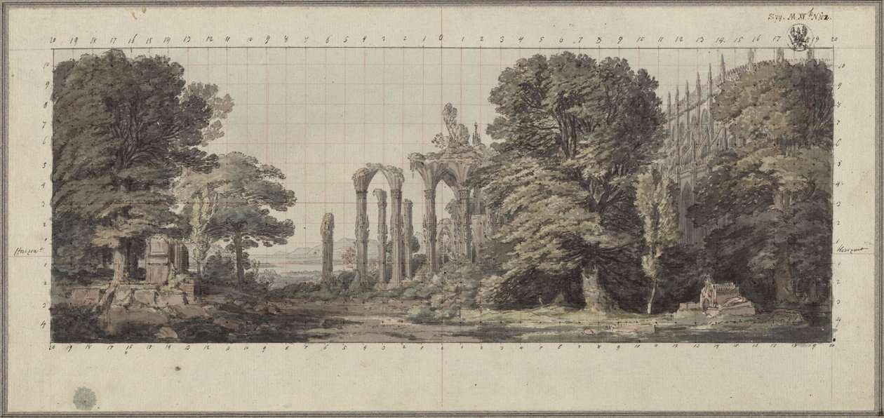 Church and Ruins of a Gothic Monastery under Trees by Karl Friedrich Schinkel