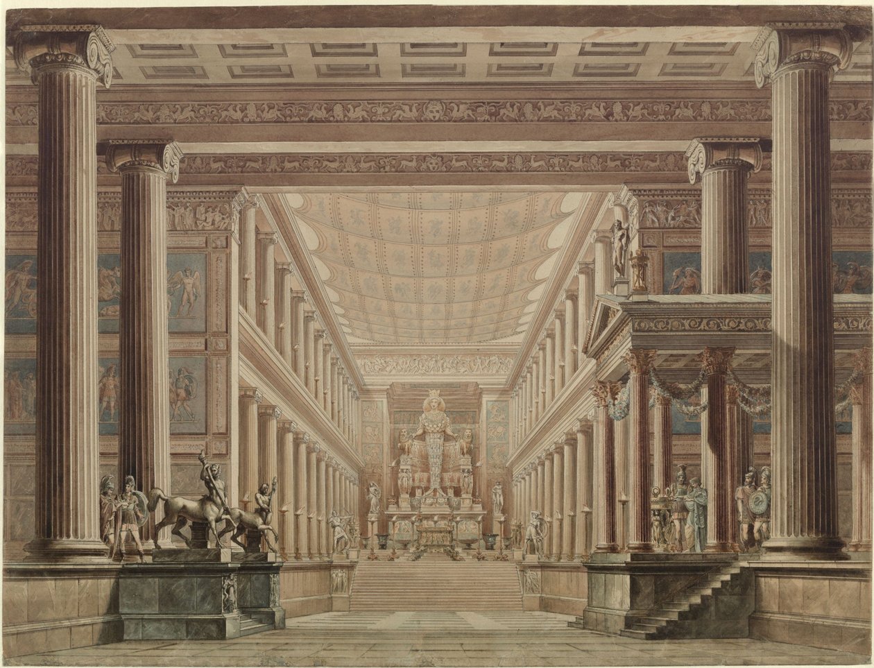 Olimpia. Opera by Gaspare Spontini. Design for the 2nd Decoration. Interior of the Temple of Diana by Karl Friedrich Schinkel