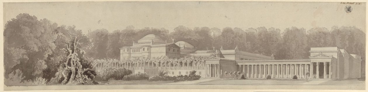 Potsdam-Sanssouci. Antique Country House near Charlottenhof Palace. Perspective View from the Northeast by Karl Friedrich Schinkel