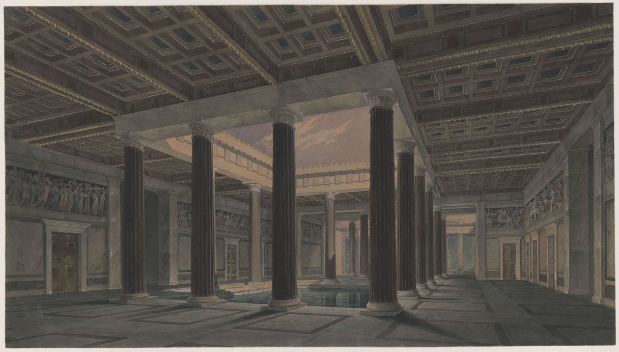 Orianda Palace in Crimea. Antique Design. Large Atrium by Karl Friedrich Schinkel