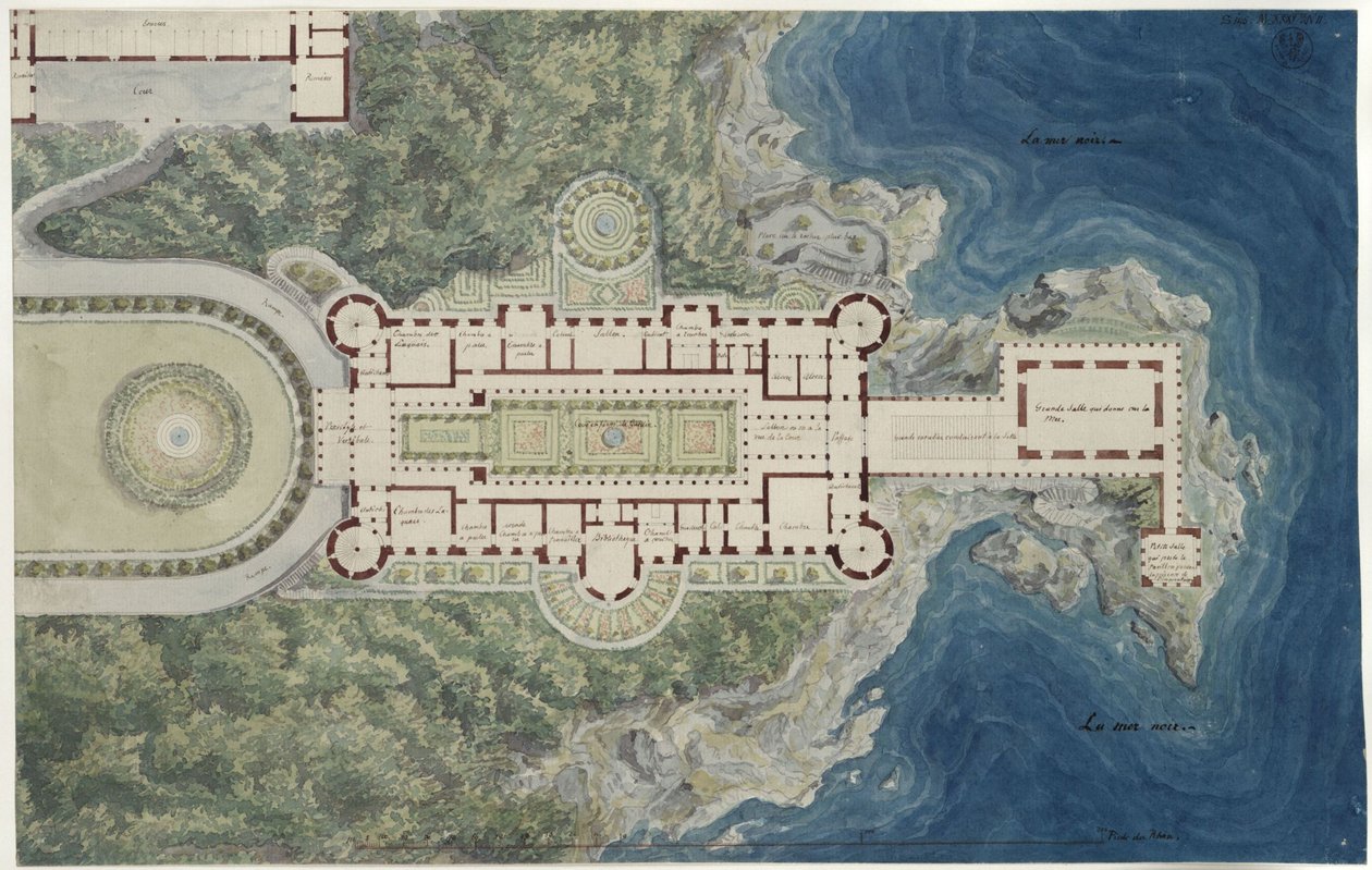 Schloss Orianda in Crimea. Muscovite Design. Floor Plan with Surroundings by Karl Friedrich Schinkel