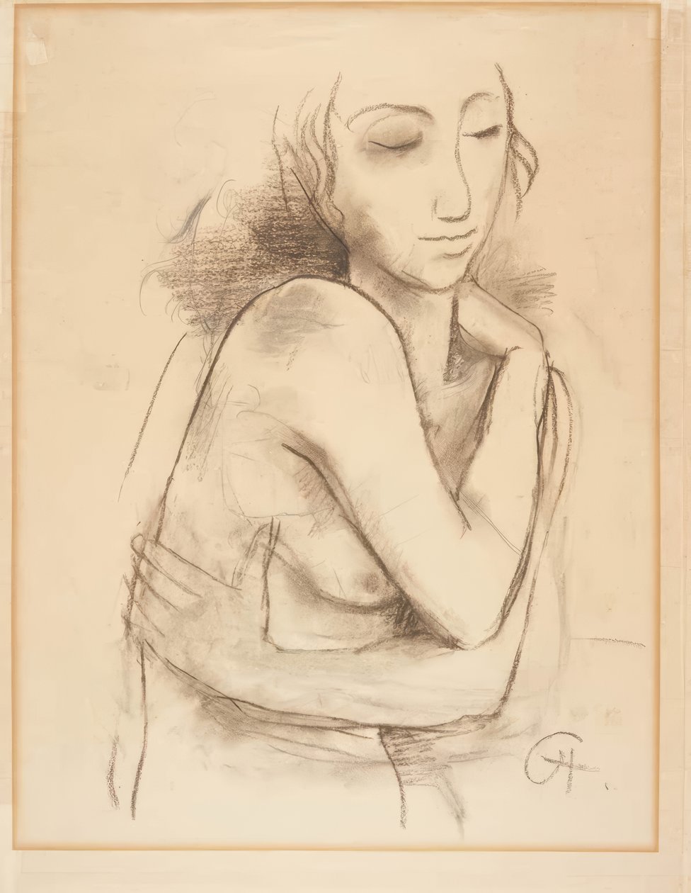 Female Half-Nude with Crossed Arms by Karl Hofer