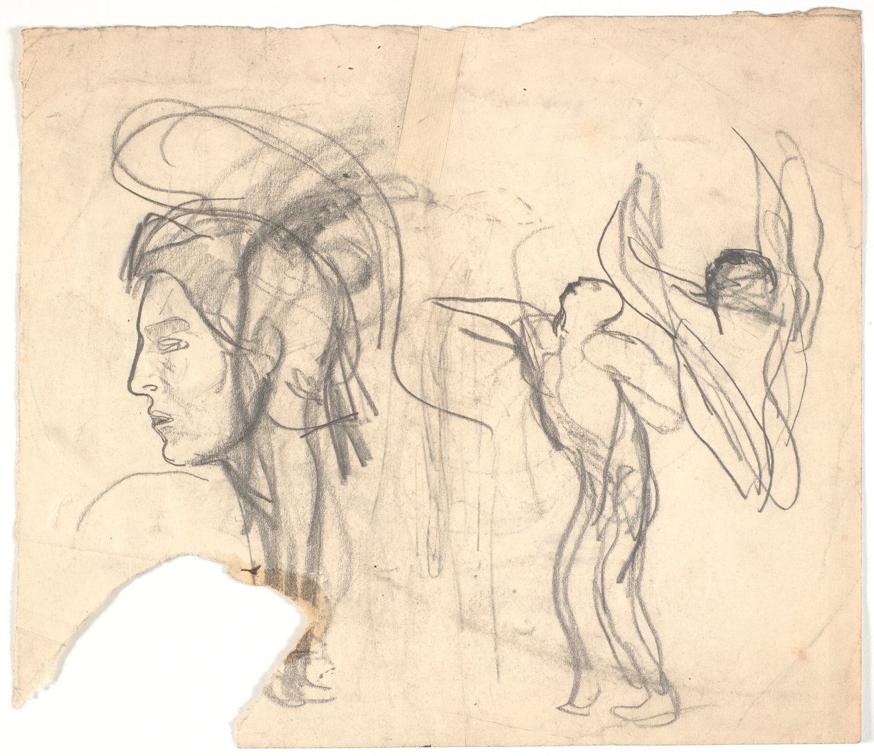 Man's Head in Profile, Roman (copy?), and Two Sketches of Naked Male ...