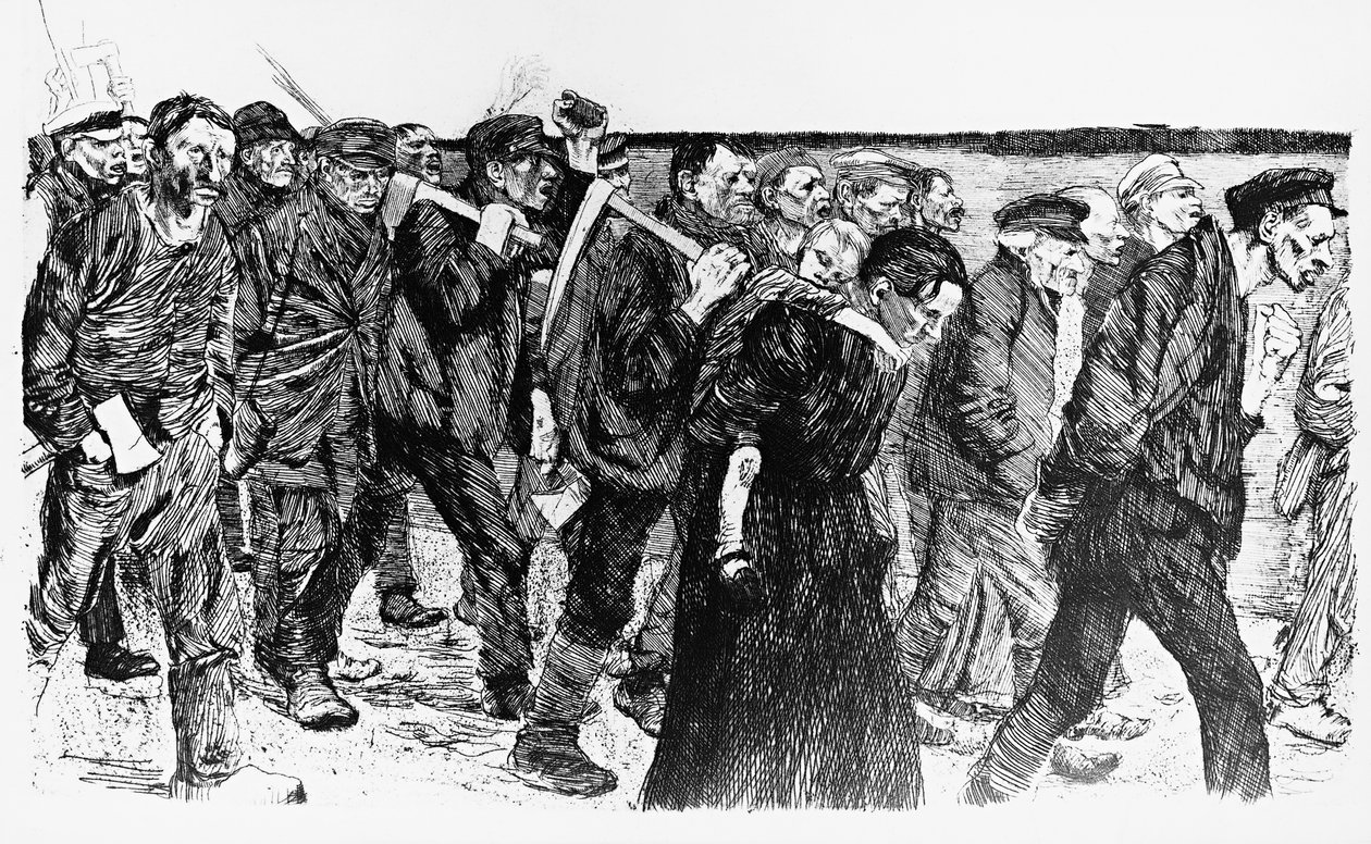 Demonstration of workers, illustration of Kathe Kollowitz for the opera Die Weber (The Weavers) by Käthe Kollwitz