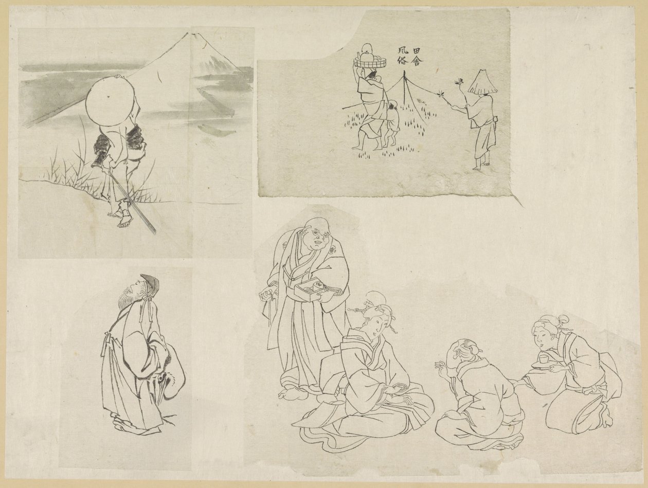 Four Scenes with Different Figures by Katsushika Hokusai (possibly)