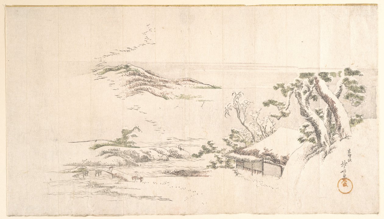 A Snow-clad Landscape with Gray Clouds by Katsushika Hokusai