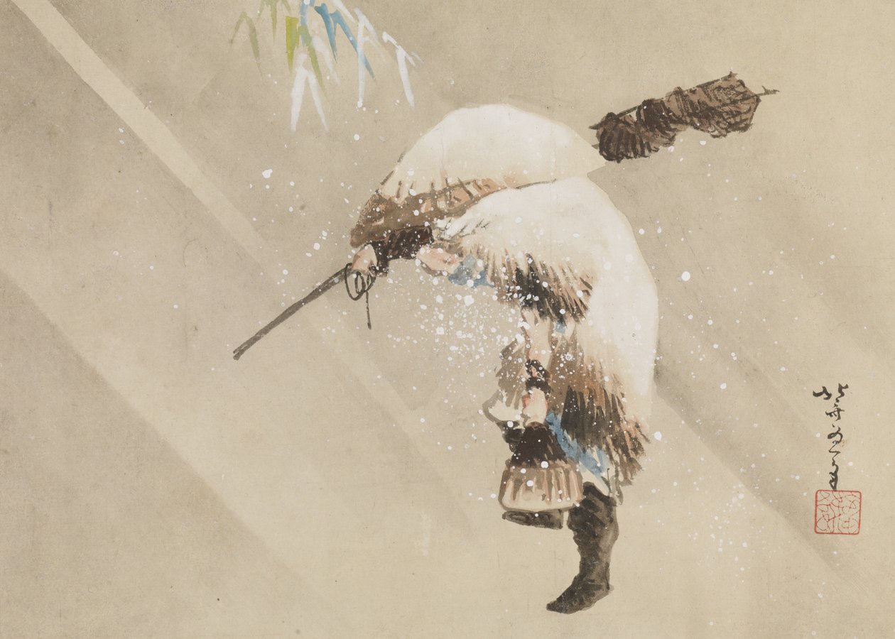 Fisherman Carrying His Net in the Snow, c. 1821 by Katsushika Hokusai
