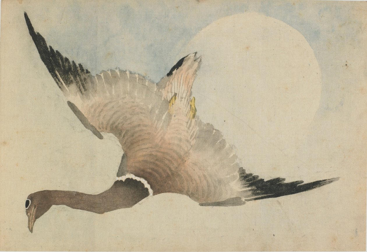 Goose Flying in Front of the Moon by Katsushika Hokusai
