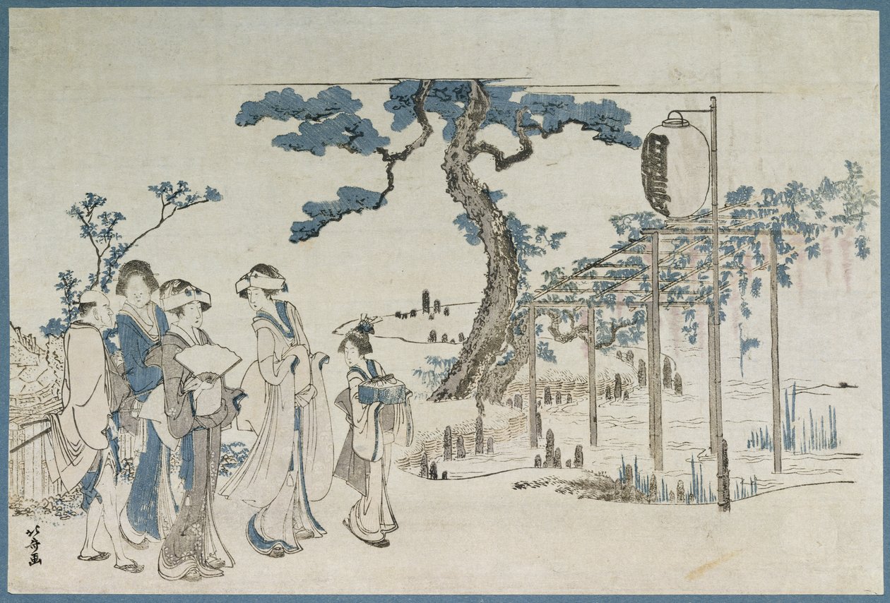 Ladies Visiting the Wisteria Gardens at Kameido by Katsushika Hokusai