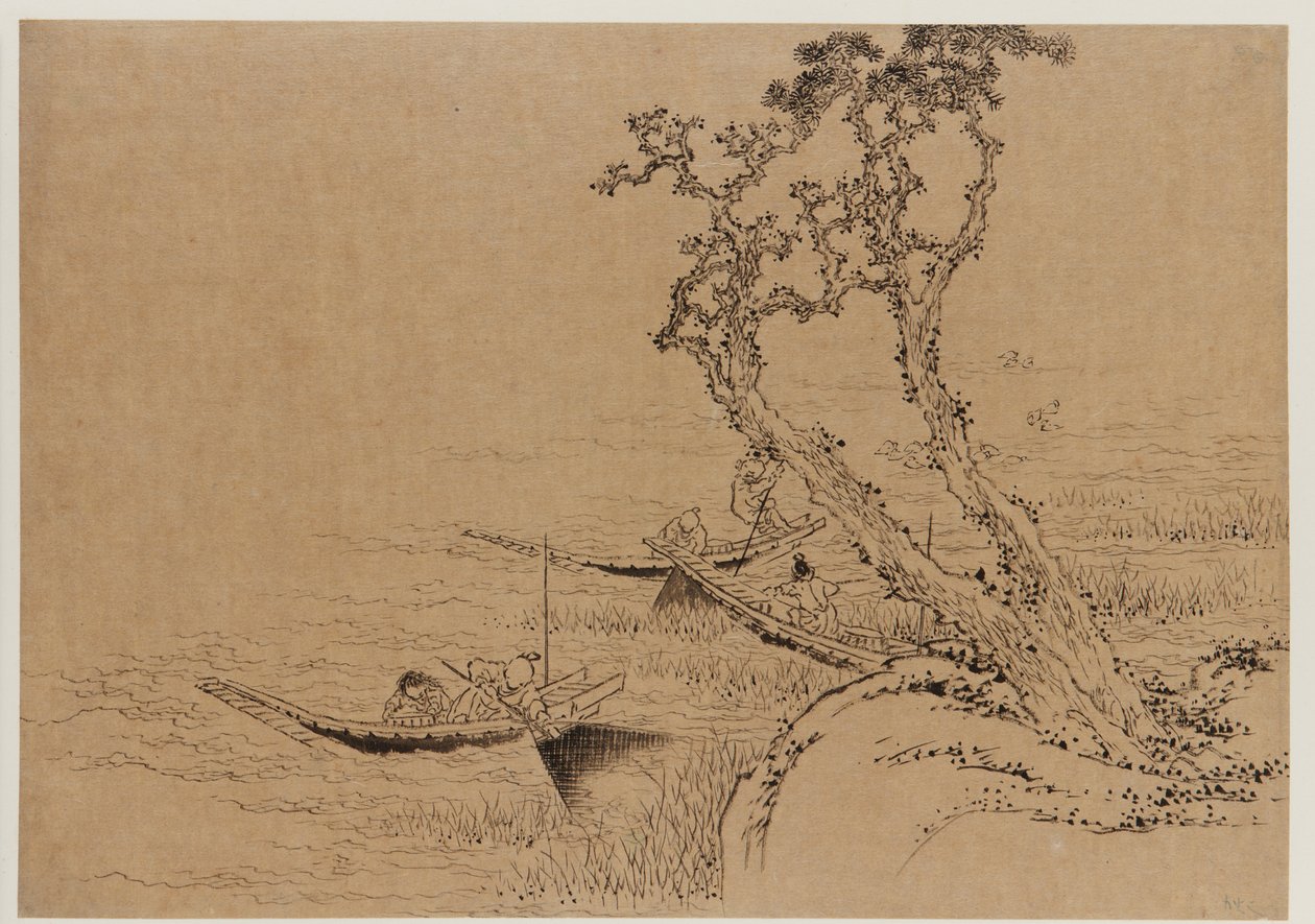 Landscape: Figures Fishing from Boats by Katsushika Hokusai