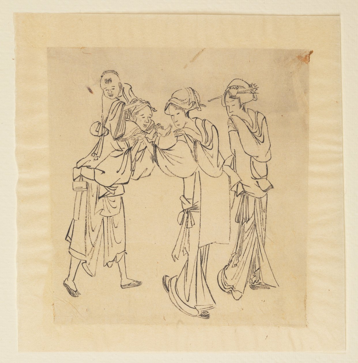 Man, Two Women, and Child by Katsushika Hokusai