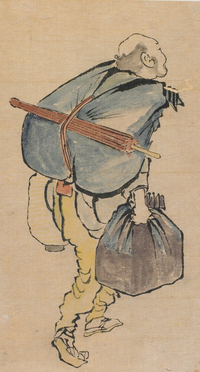 Man Carrying Backpack and Lantern, late 18th-early 19th century by Katsushika Hokusai