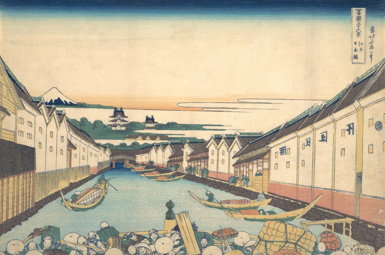 Nihonbashi in Edo, from the Series Thirty-six Views of Mount Fuji by Katsushika Hokusai