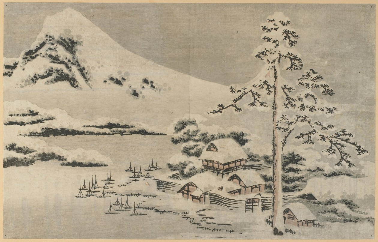 Seaside Village in Snow by Katsushika Hokusai