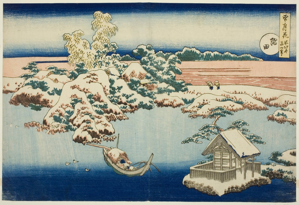 Snow on the Sumida River, from the series, Snow, Moon, and Flowers by Katsushika Hokusai
