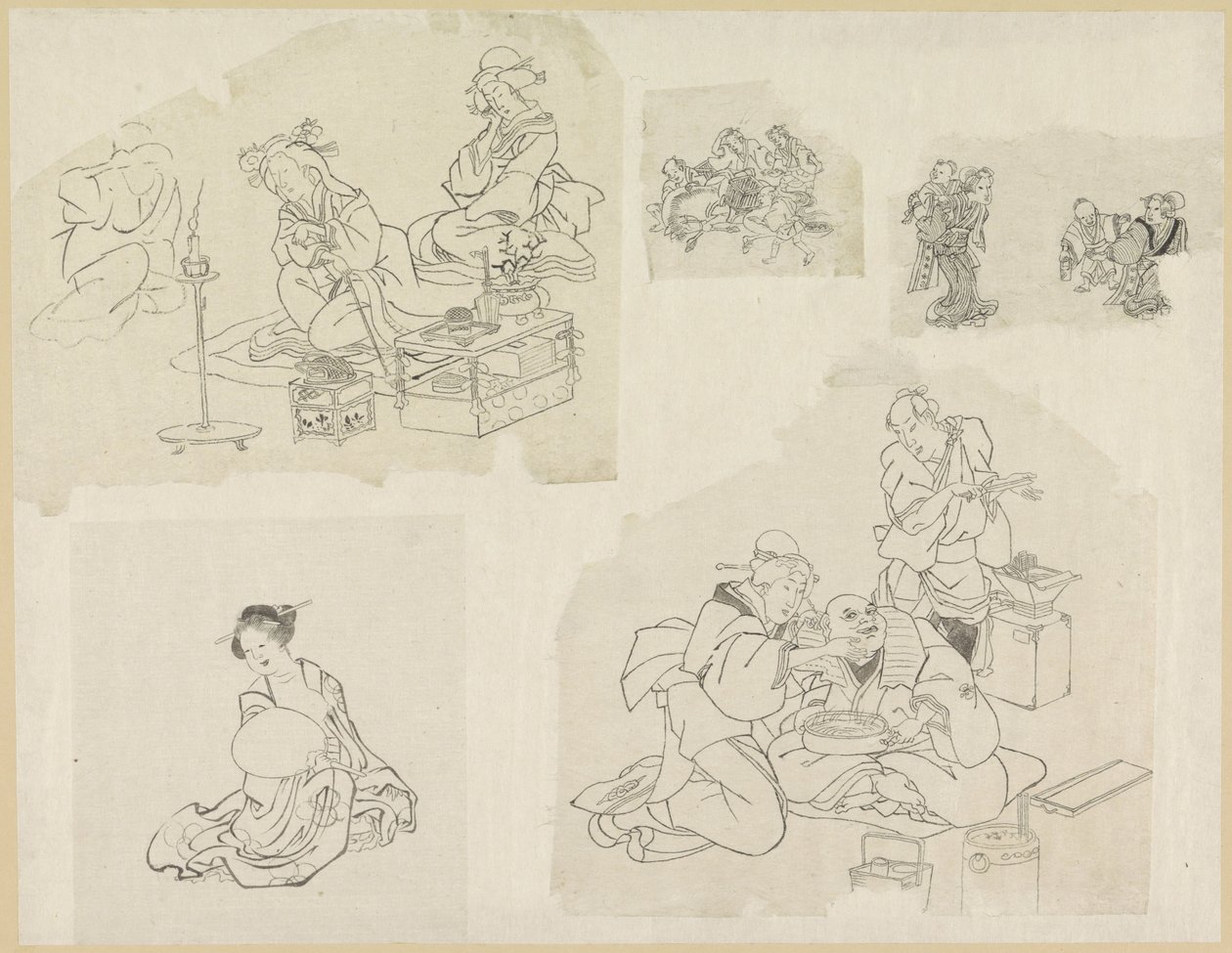 Five Depictions of People in Different Situations by Katsushika Hokusai