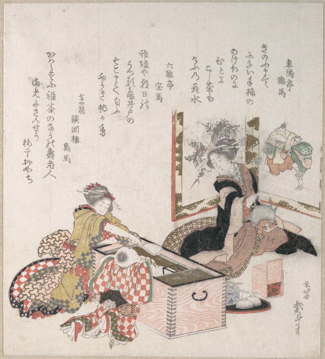 Women Preparing Tea Around the Fire-Holder by Katsushika Hokusai
