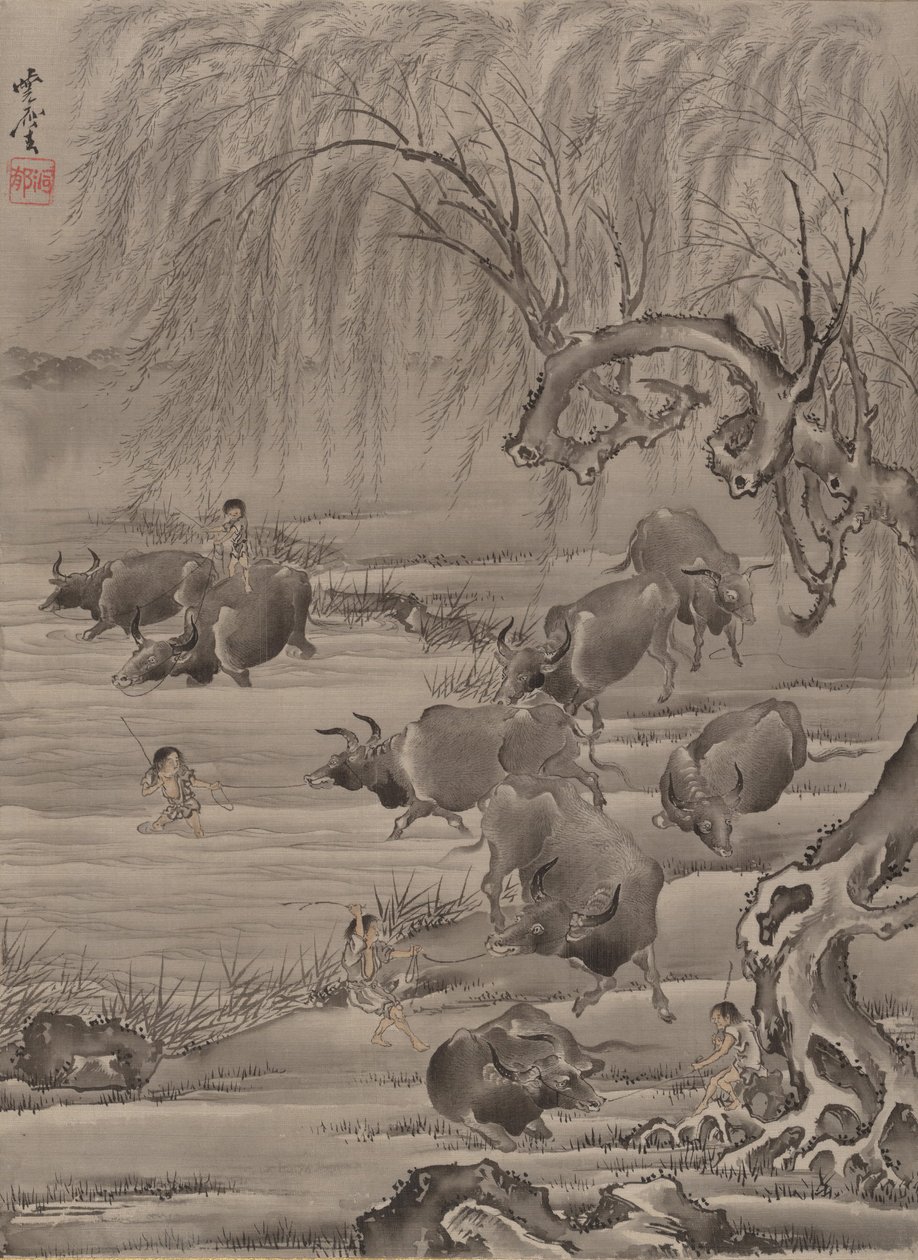 Buffalo and Herdsman by Kawanabe Kyosai