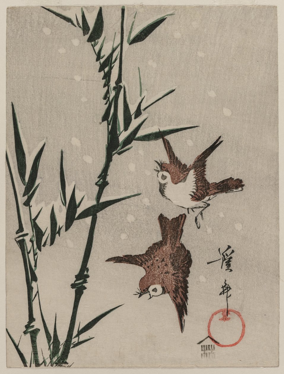 Sparrows, Bamboo and Falling Snow, c. late 1820s by Keisai Eisen