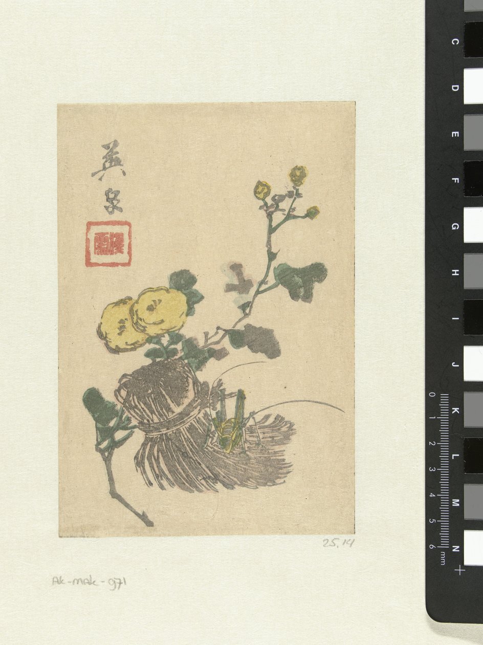 Grasshopper and flowers by Keisai Eisen