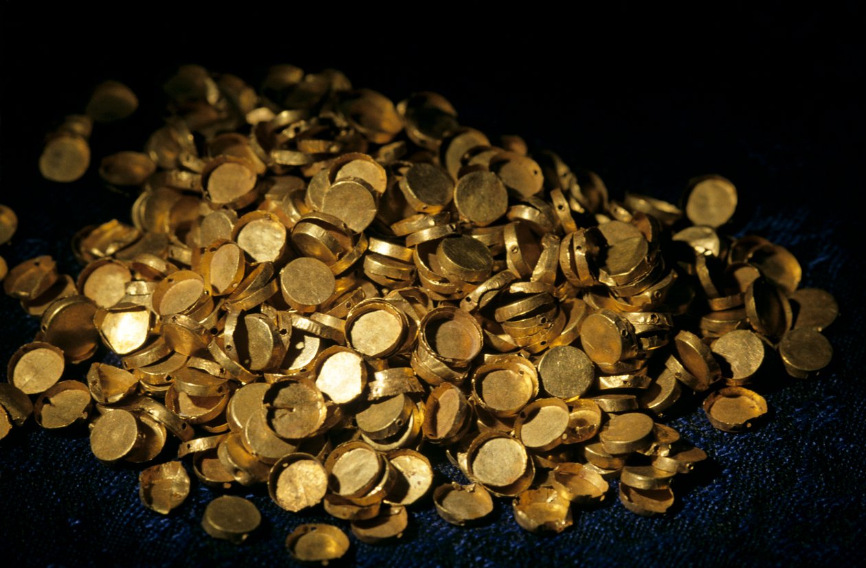 Gold artifacts from Tillya Tepe find, six tombs of Bactrian nomads, 2004 by Kenneth Garrett