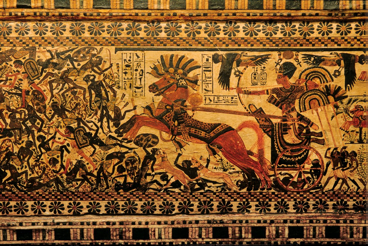 Painted Box Depicts Tutankhamun as a Warrior on Chariot Chasing Nubians, 2007 by Kenneth Garrett