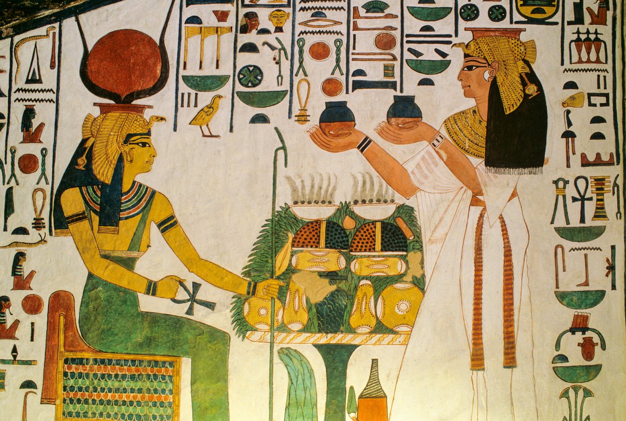 Tomb of Nefertari; Nefertari offers wine to a group of deities; Egypt, Valley of the Kings by Kenneth Garrett