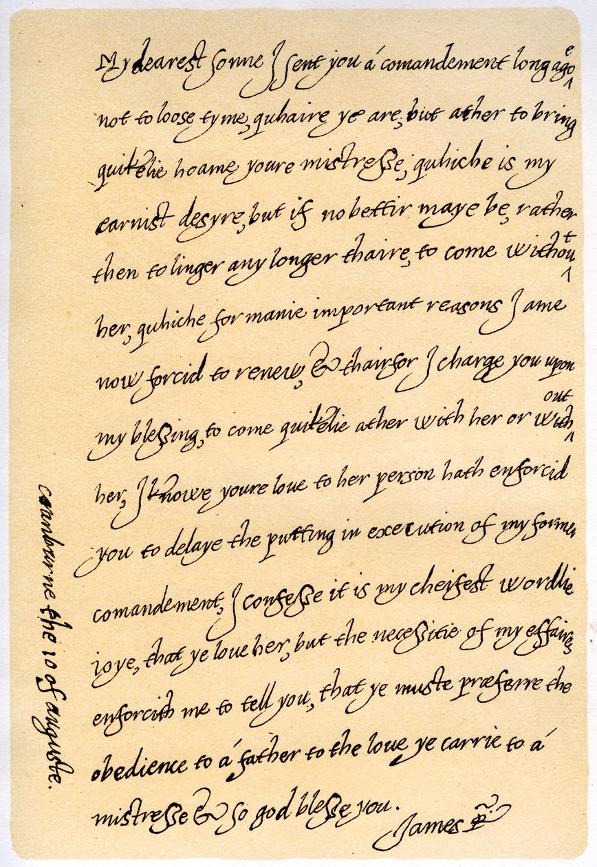 Letter from James I to His Son, Charles, Prince of Wales, 10th August 1623