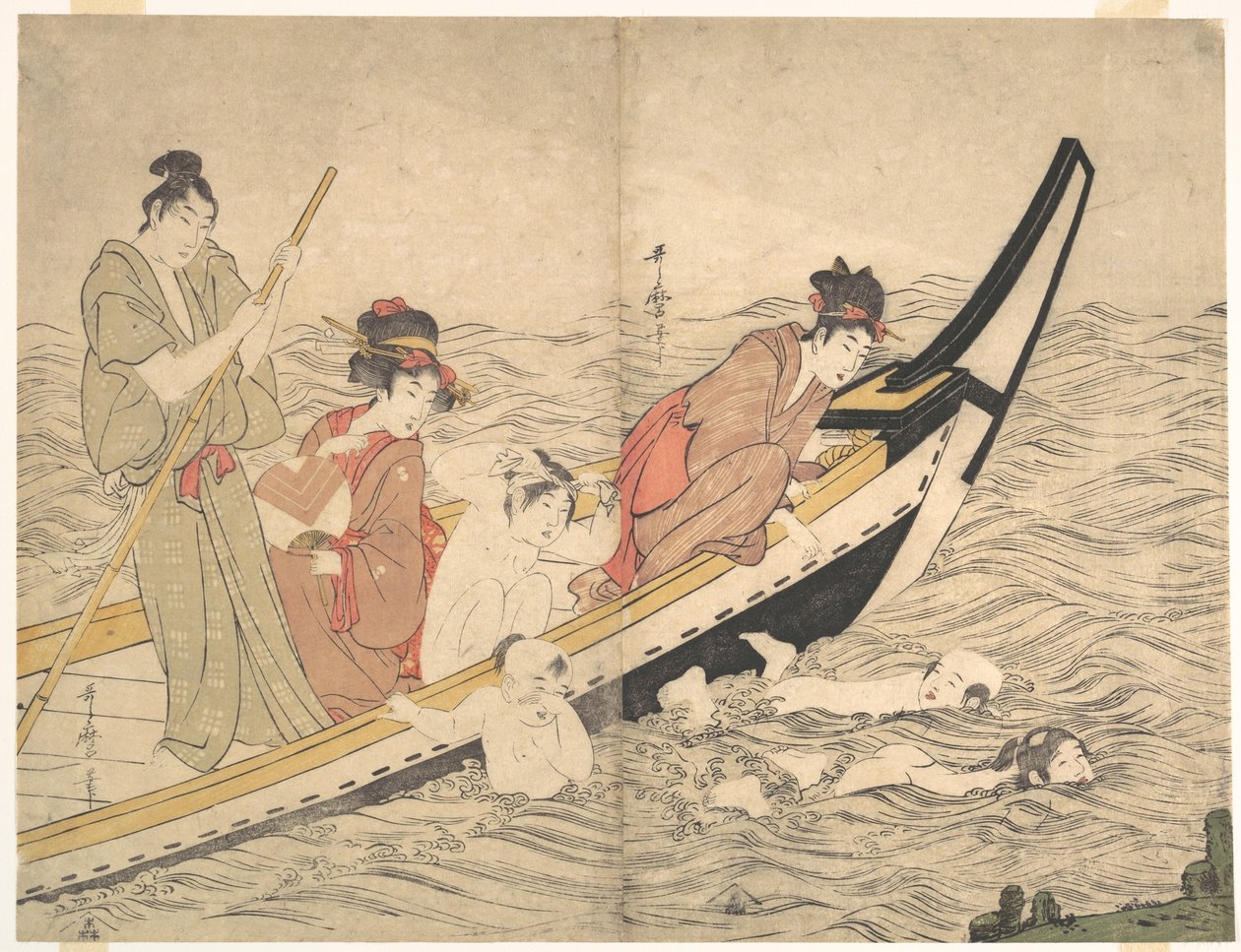 Boating Party with Children Swimming by Kitagawa Utamaro