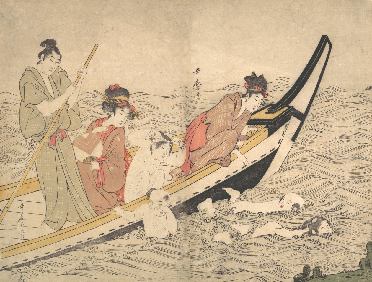 Boating Party with Children Swimming by Kitagawa Utamaro