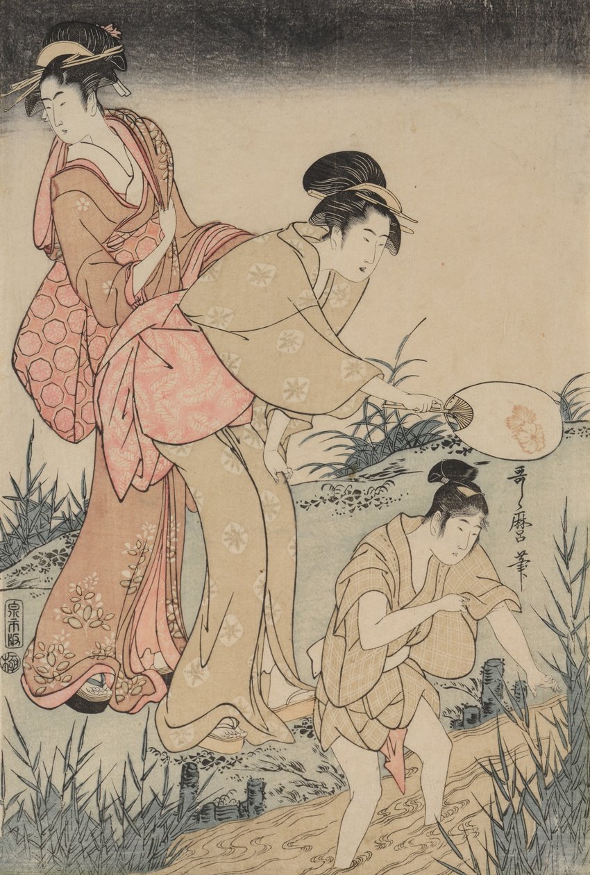 Catching Fireflies Beneath a Willow Tree (right) by Kitagawa Utamaro