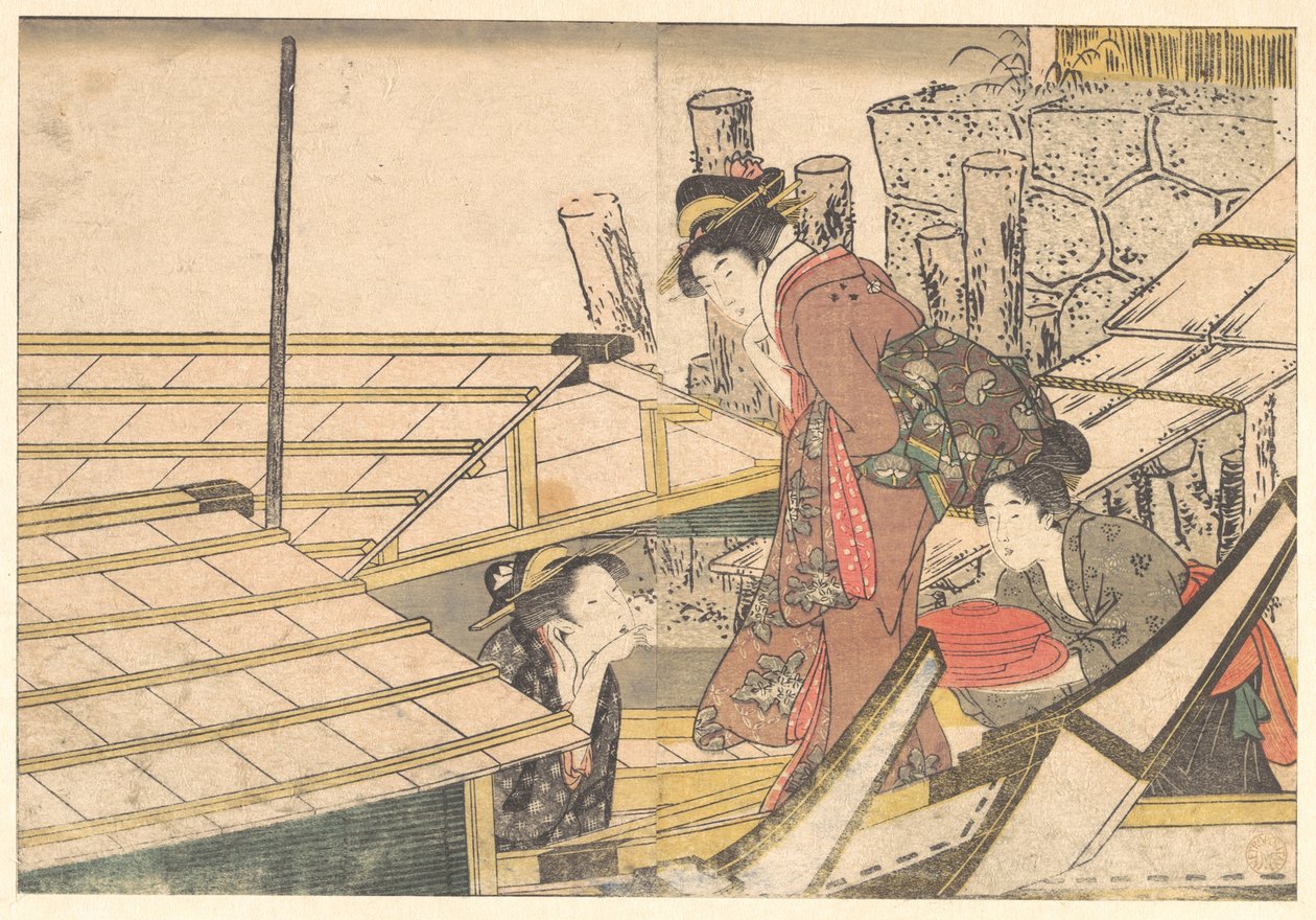 Girls Getting on Board a Boat, from the illustrated book Flowers of the Four Seasons by Kitagawa Utamaro