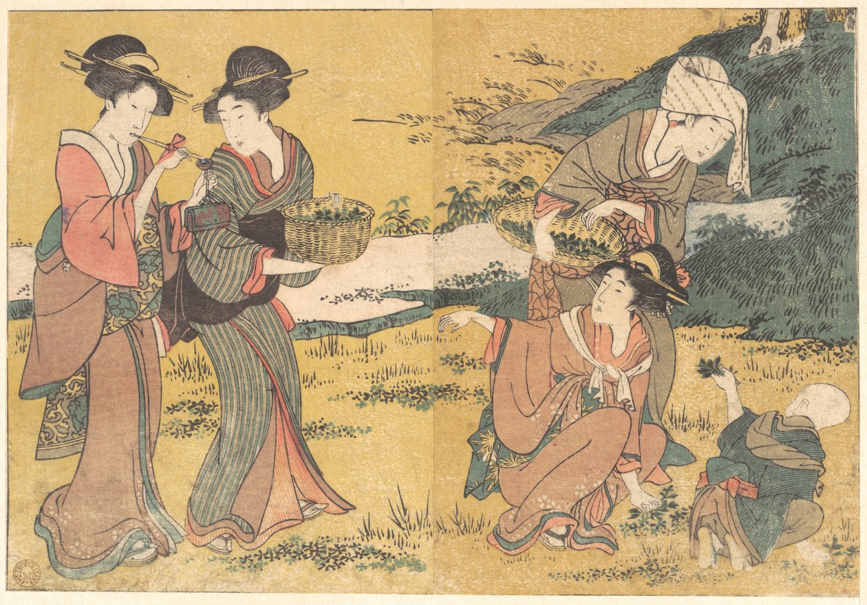 Girls Picking Green Leaves, from the Illustrated Book Flowers of the Four Seasons by Kitagawa Utamaro