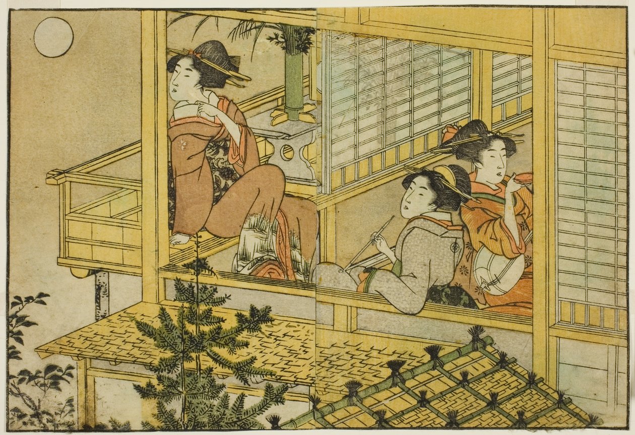 Moon-Viewing Party, from the illustrated book "Picture Book: Flowers of the Four Seasons," vol. 2 by Kitagawa Utamaro