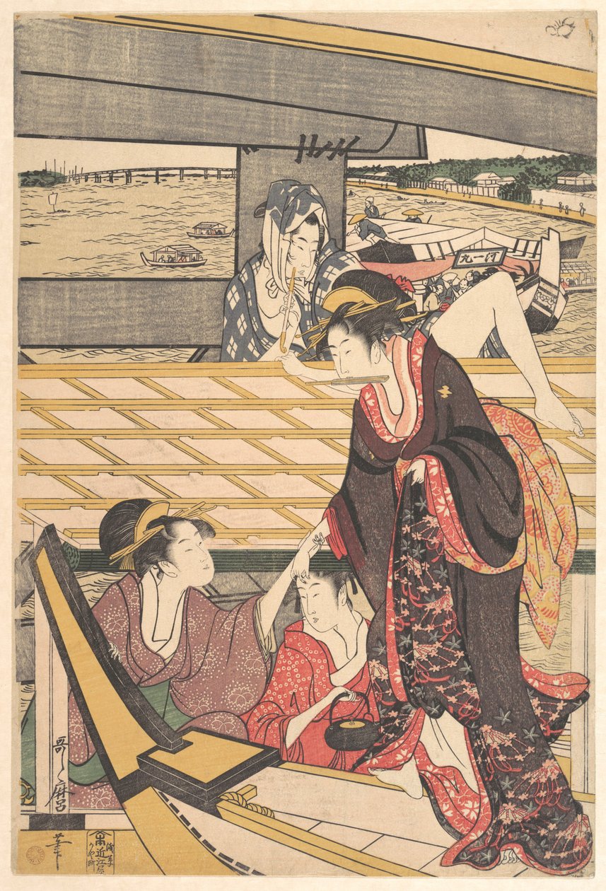 Pleasure Parties in Boats on the Sumida River under the Ryogoku Bridge by Kitagawa Utamaro