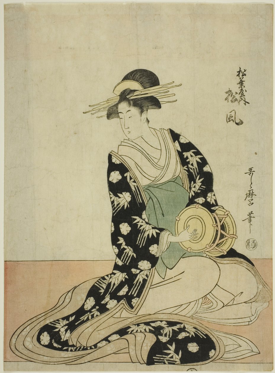 The Courtesan Matsukaze of the Matsubaya, from an untitled series of courtesans of the Matsubaya as five musicians by Kitagawa Utamaro