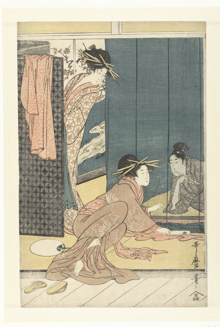 Two Courtesans and a Young Man under a Mosquito Net by Kitagawa Utamaro