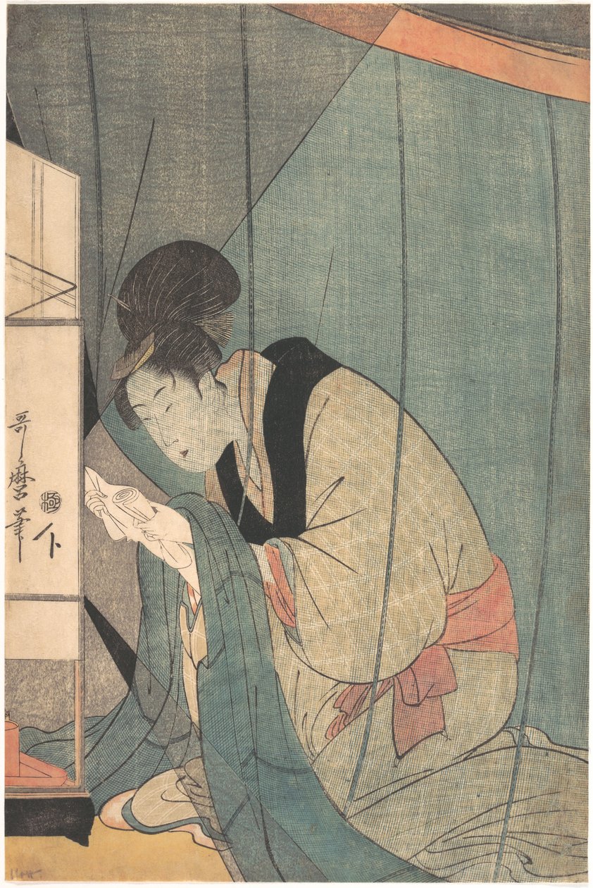Woman Reading a Letter under a Mosquito Net by Kitagawa Utamaro