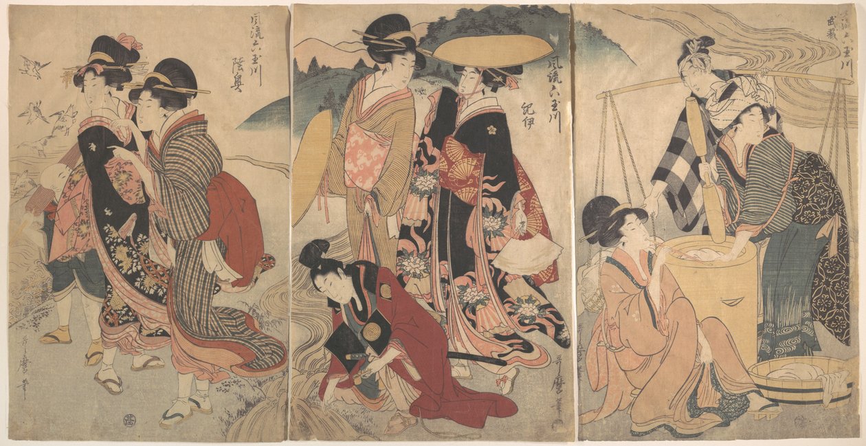 Women and a Man in the Country; Some Pageant(?) by Kitagawa Utamaro