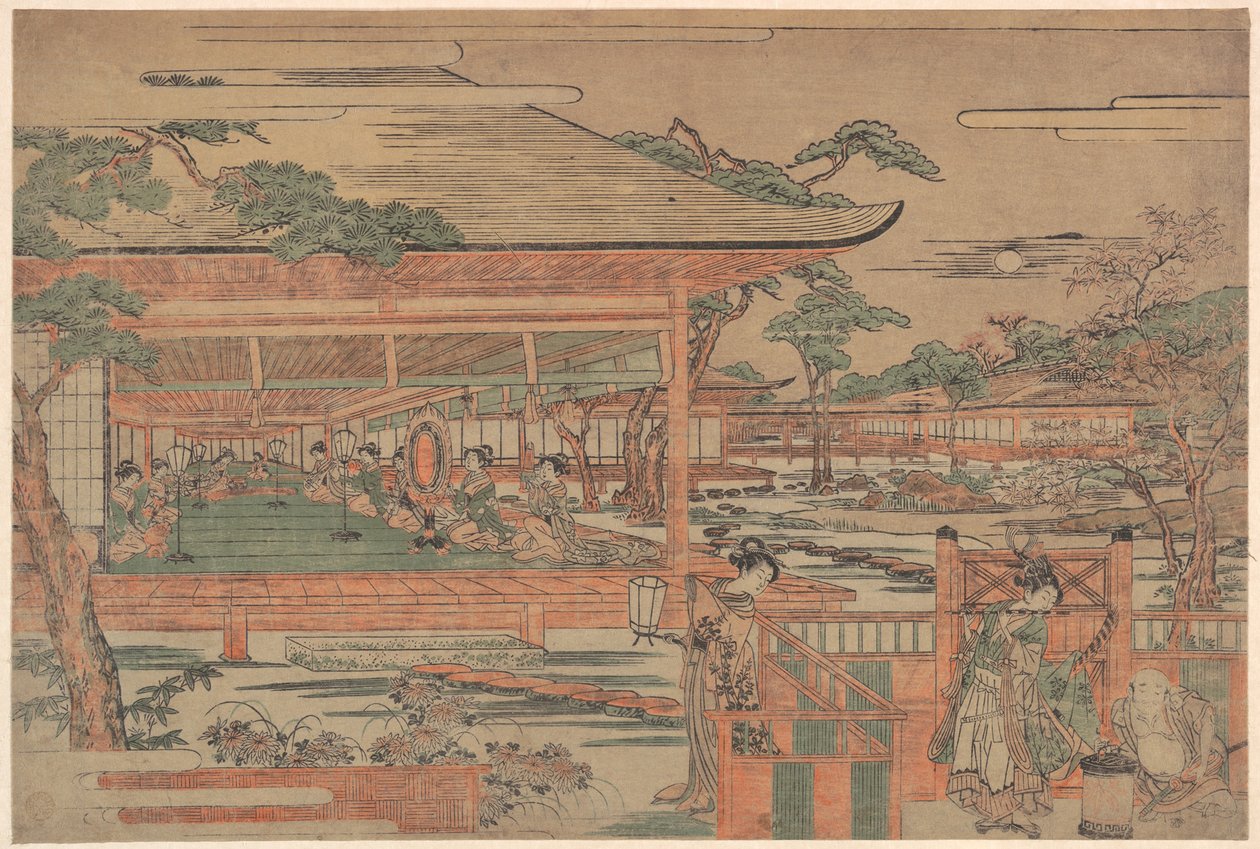 Ushiwaka, the Young Yoshitsune Serenading Jorurihime by Kitao Shigemasa
