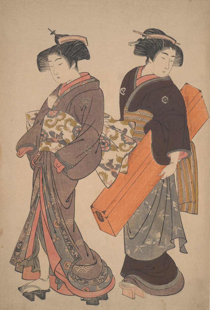 Woman with her maid on her way to an engagement by Kitao Shigemasa