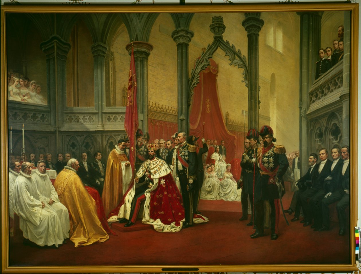 The coronation of Oscar II in Trondheim Cathedral on 18th July by Knud Bergslien