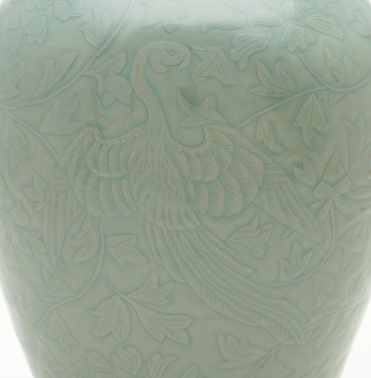 Bottle with Carved and Incised Design of Two Phoenixes and Peony Vinescrolls by Korean School