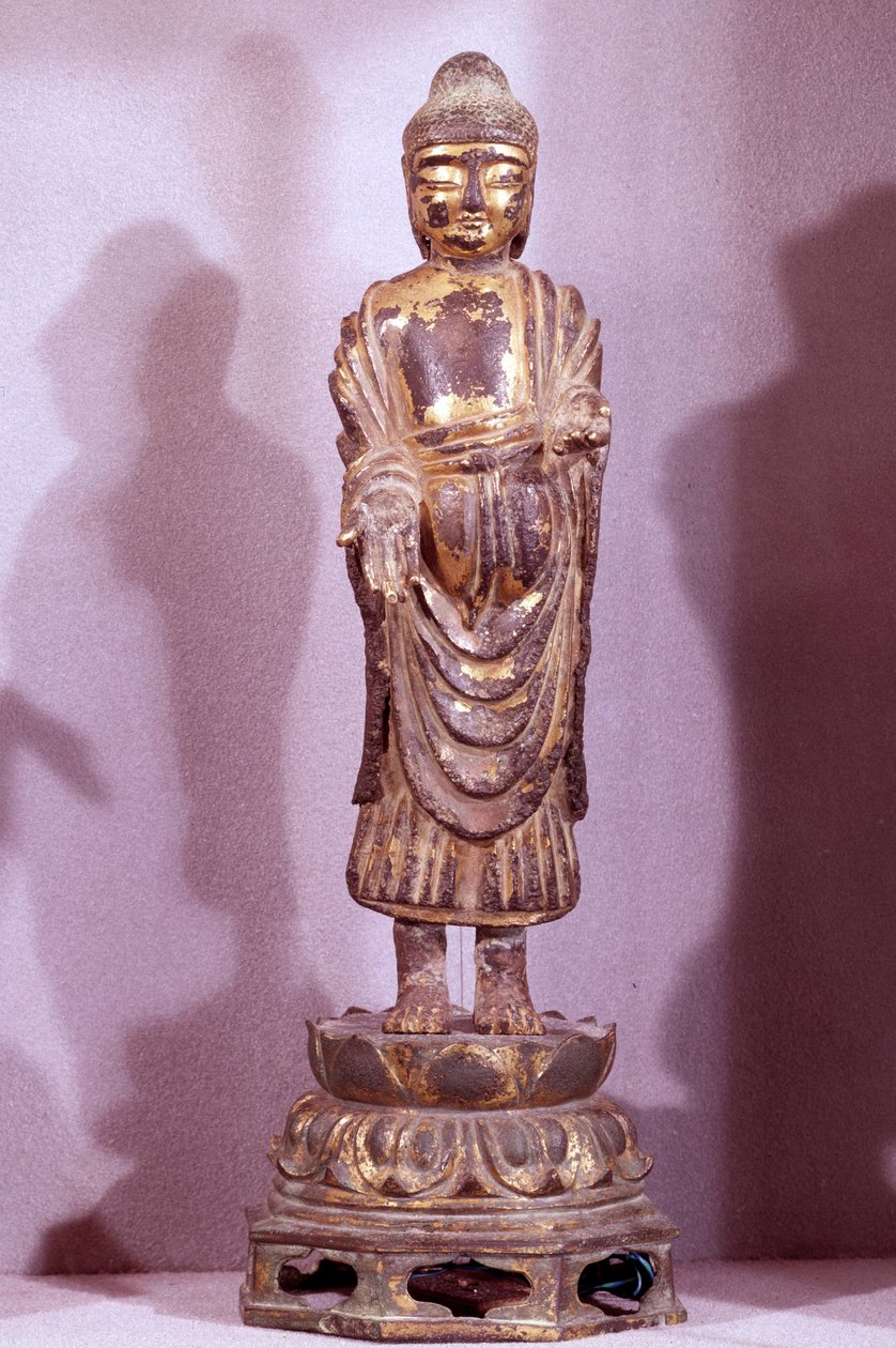 Buddha statuette in golden bronze (Silla period) by Korean School