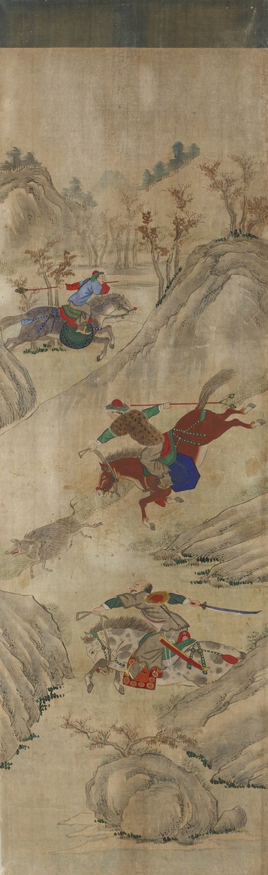 Hunting Scene (3 riders and boar) by Korean School