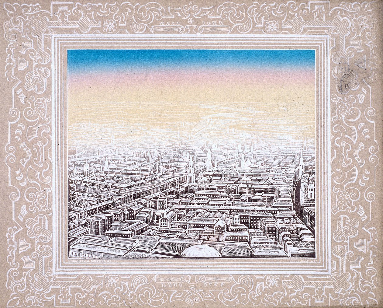 Aerial View of London Framed in a Decorative Border by Kronheim and Co