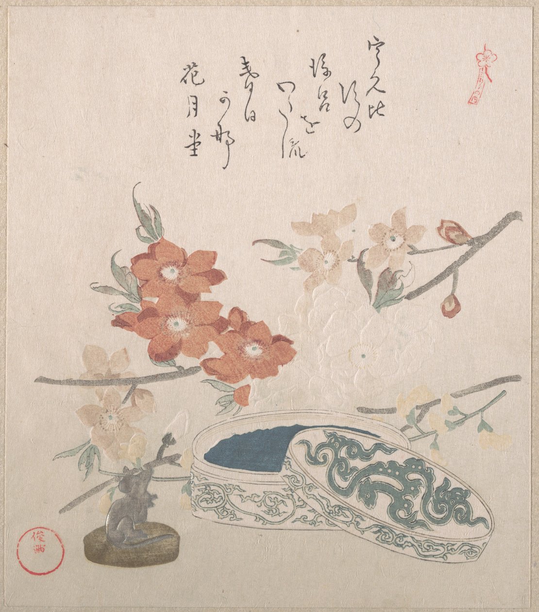 Peach Blossoms, a Seal and a Seal Box by Kubo Shunman