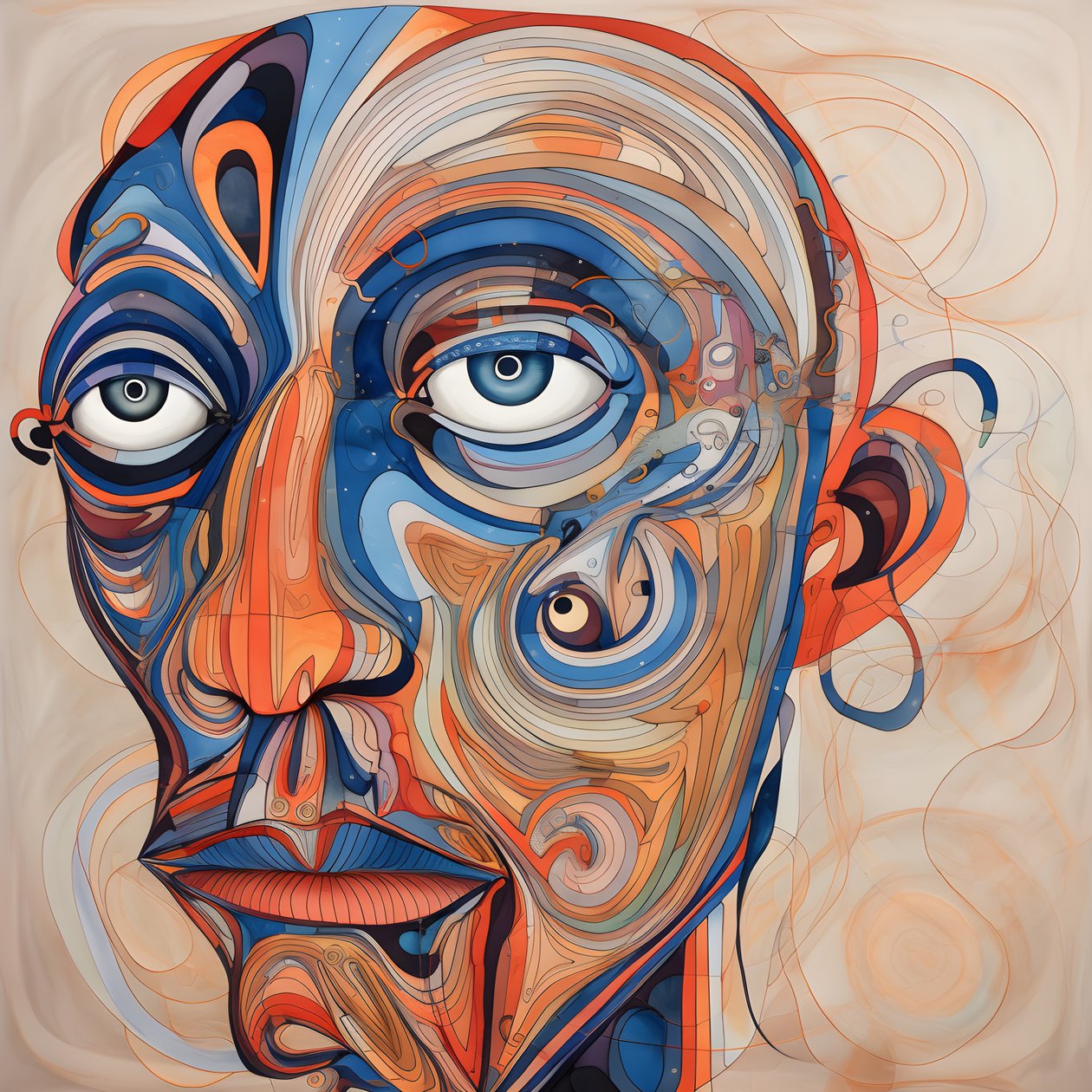 Face, Spiral for Eyes and a Bird for the Nose 1 by Kurt Heppke